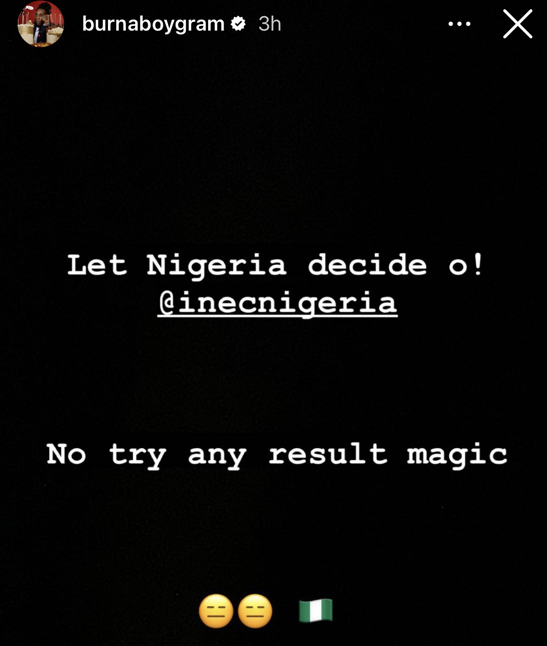 Burna Boy Warns INEC over Election Results