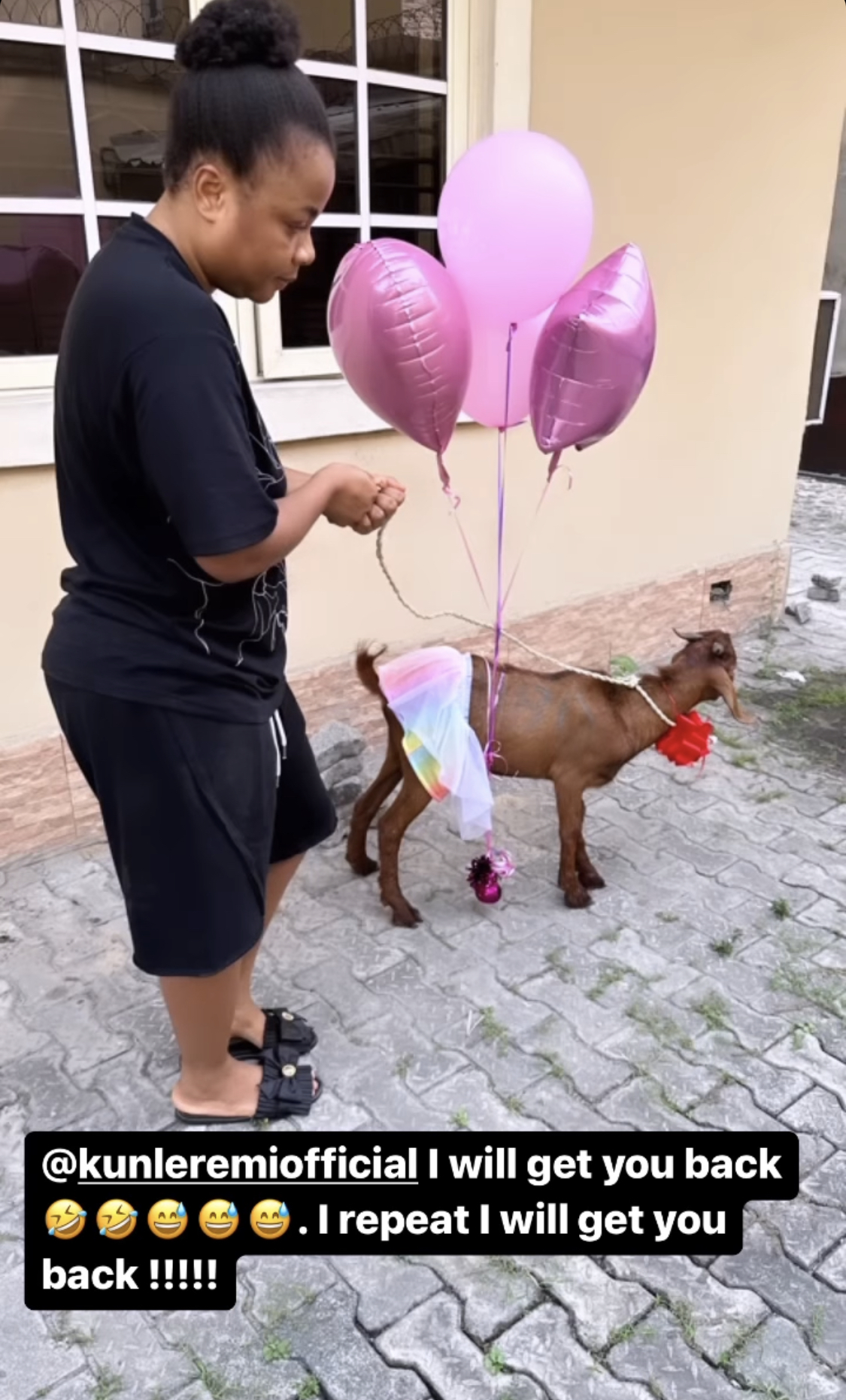 Actor Kunle Remi gifts colleague Bimbo Ademoye brand new goat for birthday [photos]