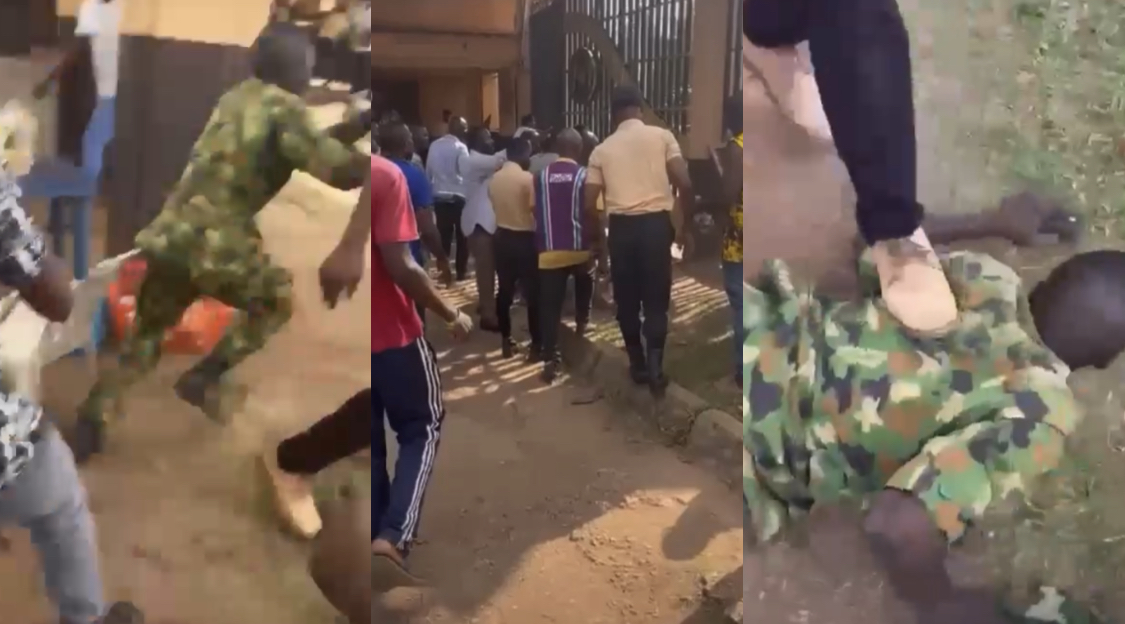 UNIBEN Students beat up soldier, barricade roads after they assaulted colleagues for resisting them at ATM Queue [video]