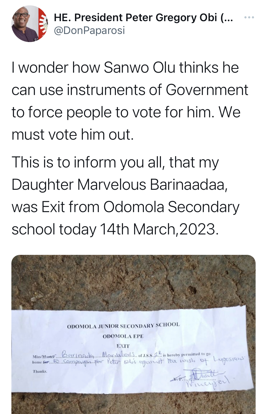 Shock as Student sent home for wrapping book with Peter Obi poster in Lagos [photo]