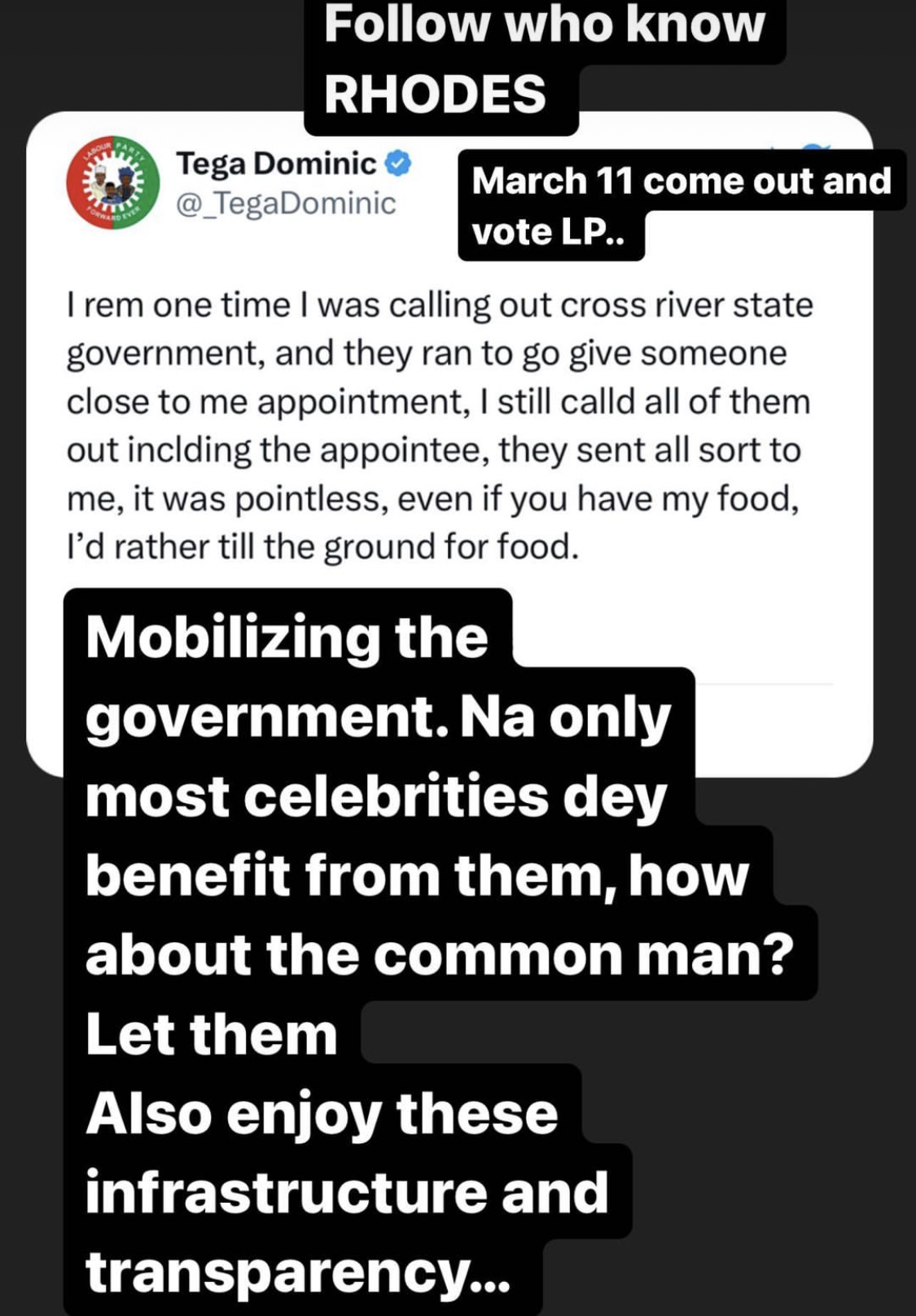 Celebrities were chasing clout during Endsars, now with Govt. - BBNaija Tega blasts colleagues