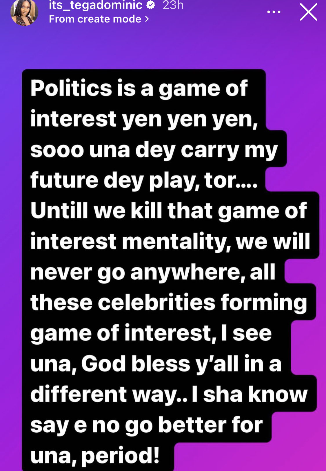 Celebrities were chasing clout during Endsars, now with Govt. - BBNaija Tega blasts colleagues