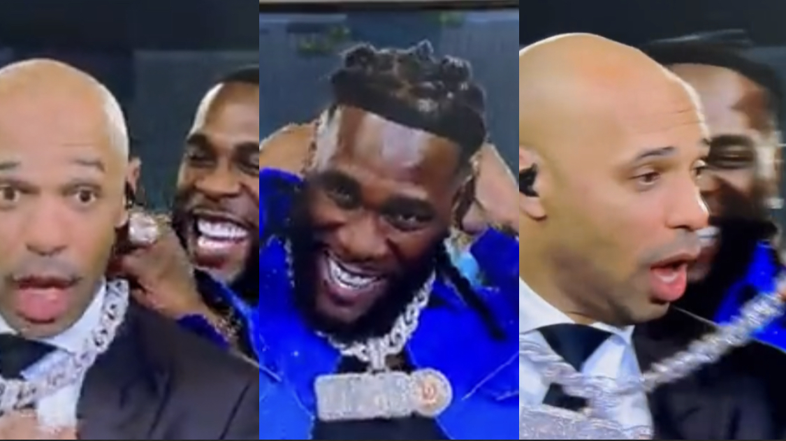 Burna Boy Collects Diamond Necklace back after gifting it to Arsenal Legend Thierry Henry during UCL Final [video]