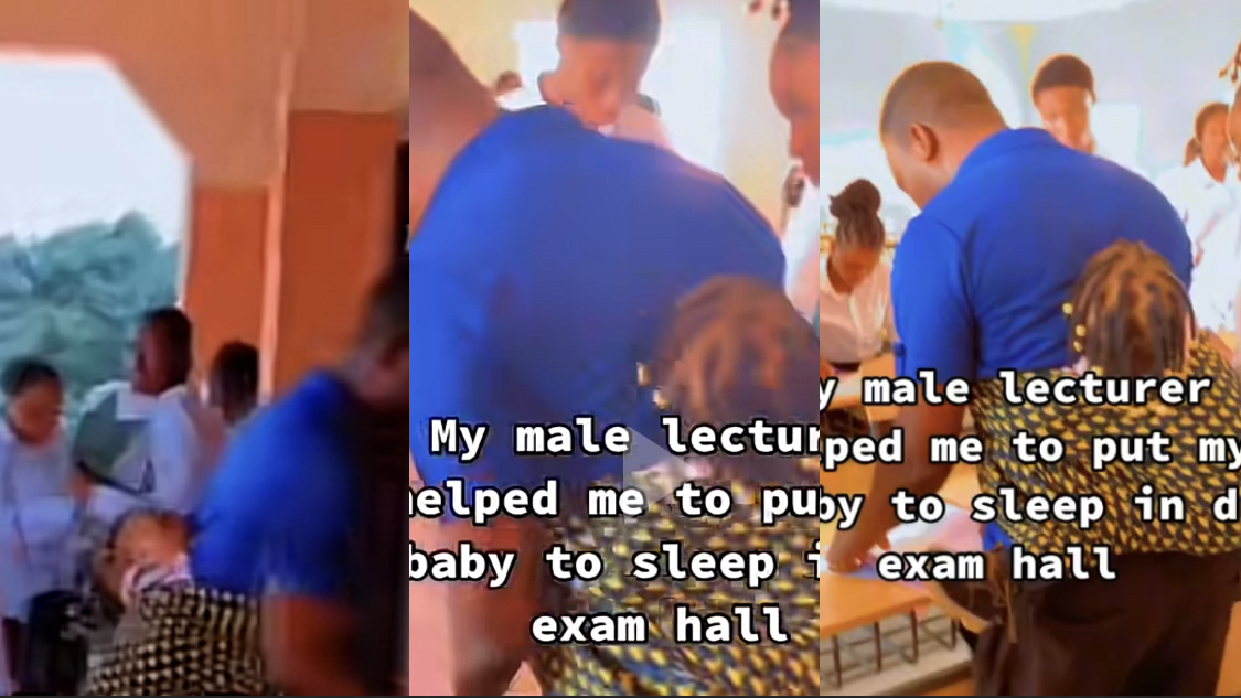 Excitement as Lecturer Babysits Student’s child during Examination [video]