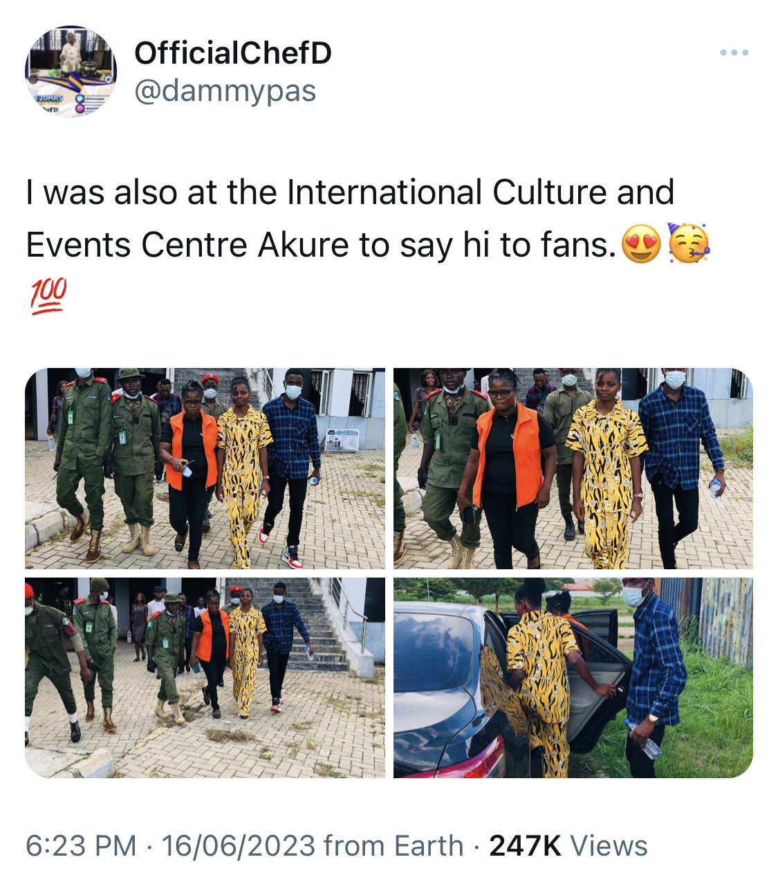 Fans Jubilate as Chef Dammy steps out with heavy security detail [photos]