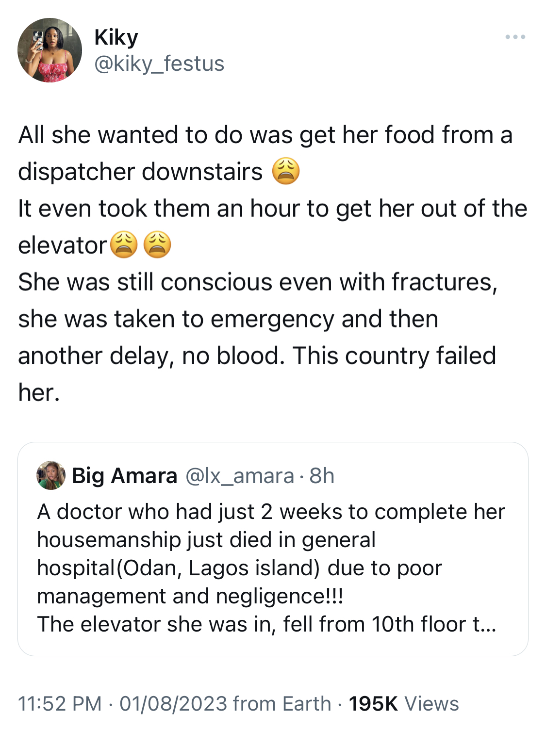 Young Female Doctor dies after falling down 10 floors in faulty elevator in Lagos Govt Hospital [video]