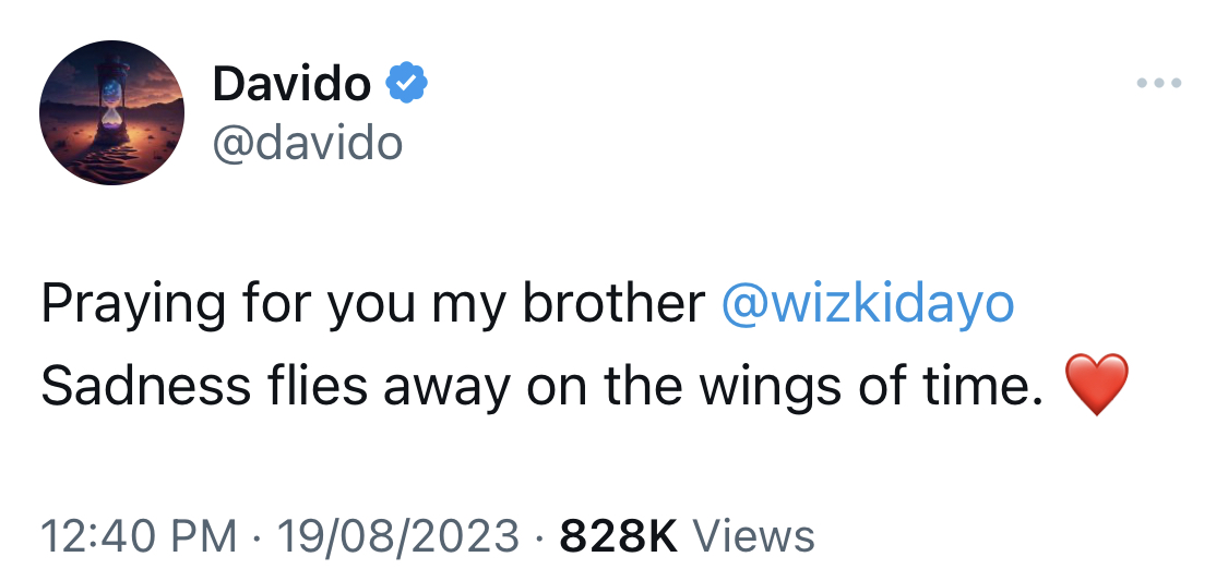 Davido reacts to death of Wizkid’s mother