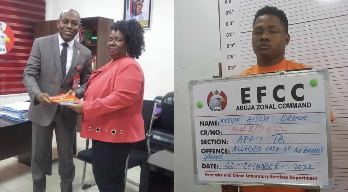 EFCC Returns property swindled by Yahoo boy to American victim as she flies into Nigeria [photos]