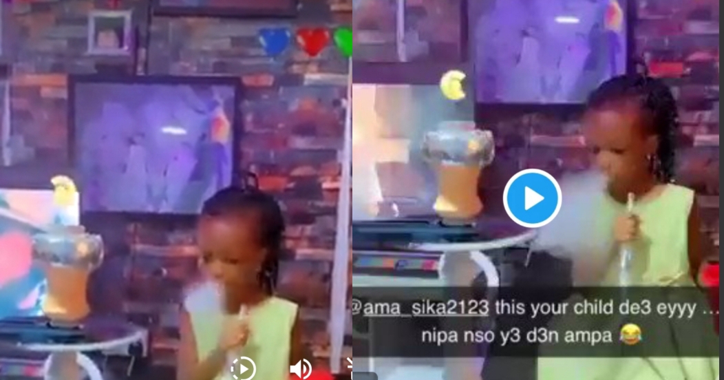Where are her parents – Nigerians fume as little girl seen smoking shisha, drinking alcohol [Video]