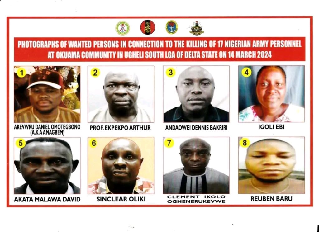 Nigerian army declares 8 persons wanted for killing soldiers in Delta