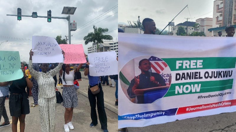 Massive Protest at Police Headquarters over Detention of Journalist Ojukwu