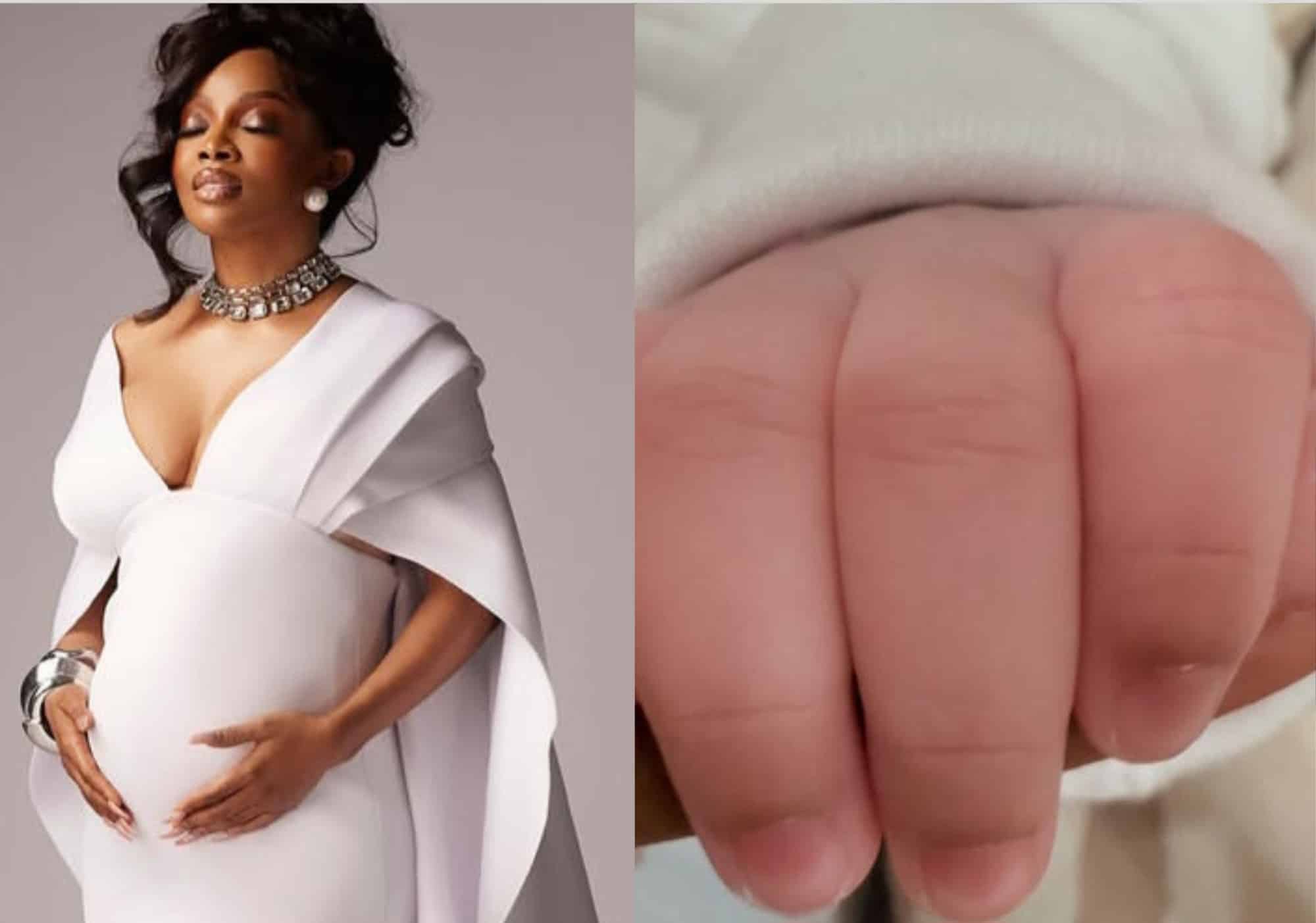 Toke Makinwa welcomes new baby in the UK