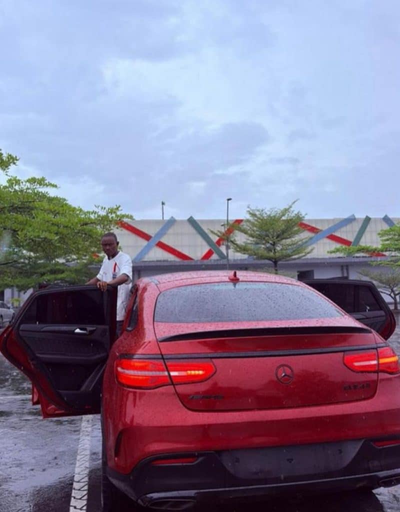 a picture of gehgeh in his red mercedes benz gle 43
