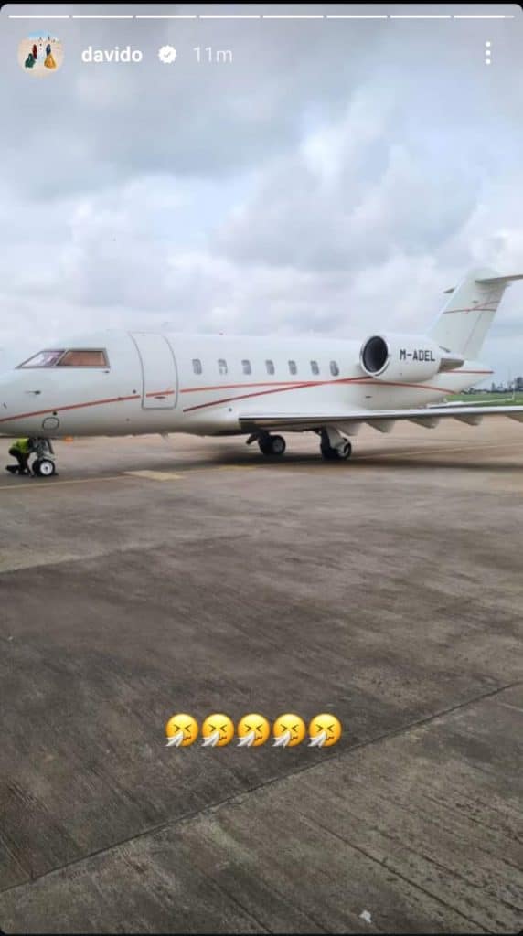 a photo of davido's Bombardier private jet