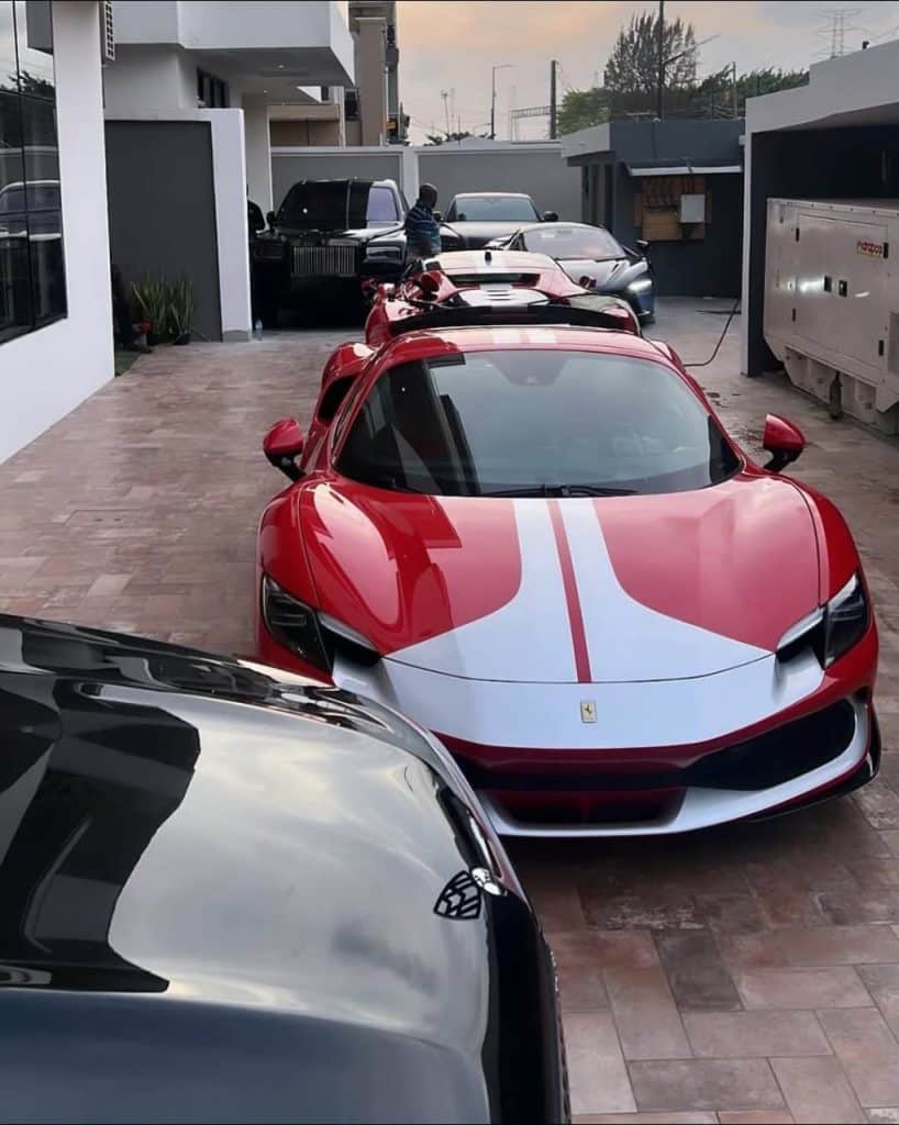 a picture of wizkid's cars parked in his garage inside his banana island house