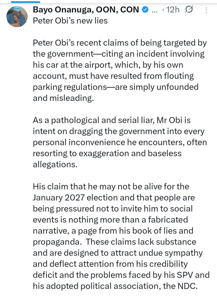 Presidency reacts as Obi cries out over his safety 1 2230016